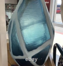 Glacier Vase PAIR Blue Layered Milk Glass 19 inch Large Handmade by Revelation