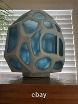 Glacier Vase PAIR Blue Layered Milk Glass 19 inch Large Handmade by Revelation