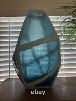 Glacier Vase PAIR Blue Layered Milk Glass 19 inch Large Handmade by Revelation