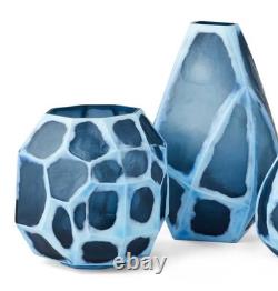 Glacier Vase PAIR Blue Layered Milk Glass 19 inch Large Handmade by Revelation