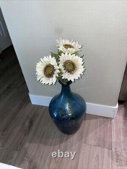 Glass 21 Tall Vase Blue/Green Color Sunflowers