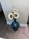 Glass 21 Tall Vase Blue/Green Color Sunflowers