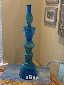Glass Blenko Decanter, Wayne Husted. Blue, Aqua, Midcentury Vase, Decanter MCM