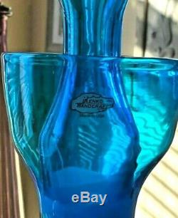 Glass Blenko Decanter, Wayne Husted. Blue, Aqua, Midcentury Vase, Decanter MCM