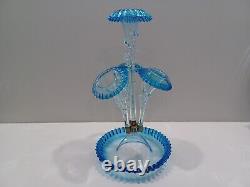 Glass Epergne Antique Victorian BLUE / CLEAR England EXQUISITE