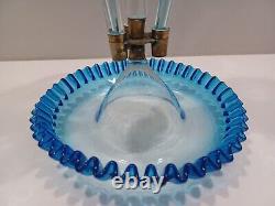 Glass Epergne Antique Victorian BLUE / CLEAR England EXQUISITE