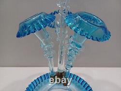 Glass Epergne Antique Victorian BLUE / CLEAR England EXQUISITE