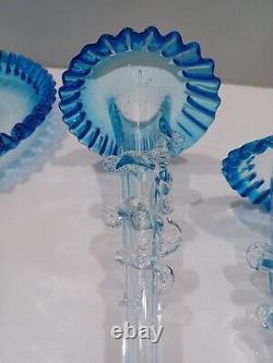 Glass Epergne Antique Victorian BLUE / CLEAR England EXQUISITE