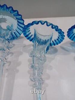 Glass Epergne Antique Victorian BLUE / CLEAR England EXQUISITE