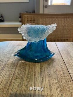 Glass Hand Blown Wave Decorative Sculpture Vase Hawaii 5 in Tall