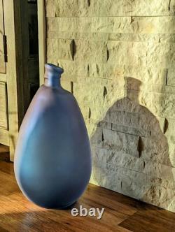 Glass Jug Vase (Rare Matte Blue) Modern Minimalist Art Pottery Décor, 19x9