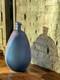 Glass Jug Vase (Rare Matte Blue) Modern Minimalist Art Pottery Décor, 19x9