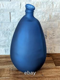 Glass Jug Vase (Rare Matte Blue) Modern Minimalist Art Pottery Décor, 19x9