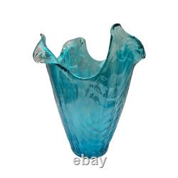 Glass Vase Balloton Style Teal Sea Water Splash 14 T 10 W