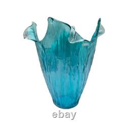 Glass Vase Balloton Style Teal Sea Water Splash 14 T 10 W