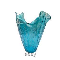Glass Vase Balloton Style Teal Sea Water Splash 14 T 10 W