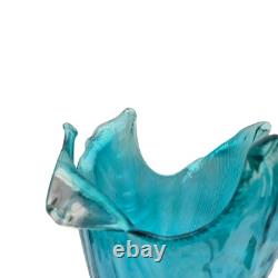 Glass Vase Balloton Style Teal Sea Water Splash 14 T 10 W