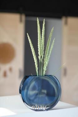 Glass Vase Blue Teal Round 7.25 Long Heavy Durable