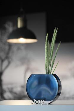 Glass Vase Blue Teal round 7.25 Long Heavy Durable Made in Europe