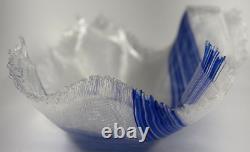 Glass Vase Hand Made Layered Fused String Bowl Blue Rare Collection Kitchen