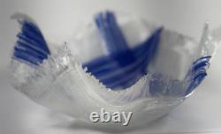 Glass Vase Hand Made Layered Fused String Bowl Blue Rare Collection Kitchen