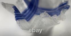 Glass Vase Hand Made Layered Fused String Bowl Blue Rare Collection Kitchen