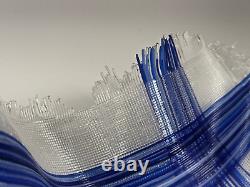 Glass Vase Hand Made Layered Fused String Bowl Blue Rare Collection Kitchen