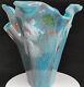 Glass Vase, Turquoise Blue, Handmade 10.5 Tall