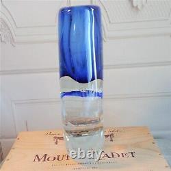 Glass vase with hole in middle Blue and Clear Heavy 12 Inches Tall