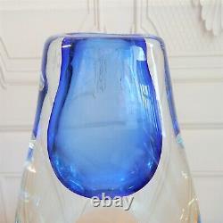 Glass vase with hole in middle Blue and Clear Heavy 12 Inches Tall