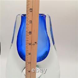 Glass vase with hole in middle Blue and Clear Heavy 12 Inches Tall