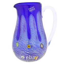 GlassOfVenice Murano Glass Carafe Silver Lava Blue