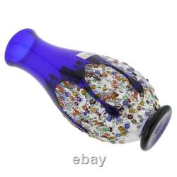GlassOfVenice Murano Glass Millefiori Art Glass Bottle Vase Blue