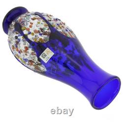 GlassOfVenice Murano Glass Millefiori Art Glass Bottle Vase Blue