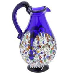 GlassOfVenice Murano Glass Millefiori Art Glass Carafe Blue