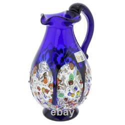 GlassOfVenice Murano Glass Millefiori Art Glass Carafe Blue