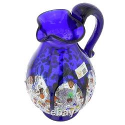 GlassOfVenice Murano Glass Millefiori Art Glass Carafe Blue