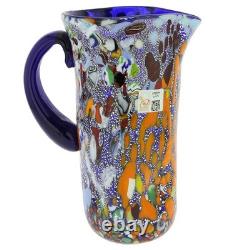 GlassOfVenice Murano Glass Millefiori Art Glass Carafe Silver Blue