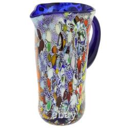 GlassOfVenice Murano Glass Millefiori Art Glass Carafe Silver Blue