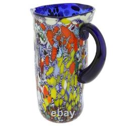 GlassOfVenice Murano Glass Millefiori Art Glass Carafe Silver Blue