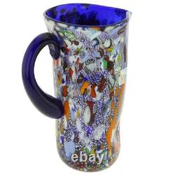 GlassOfVenice Murano Glass Millefiori Art Glass Carafe Silver Blue
