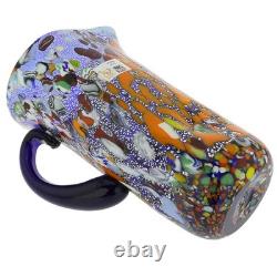 GlassOfVenice Murano Glass Millefiori Art Glass Carafe Silver Blue