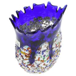 GlassOfVenice Murano Glass Millefiori Art Glass Spiky Vase Blue
