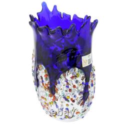 GlassOfVenice Murano Glass Millefiori Art Glass Spiky Vase Blue