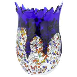 GlassOfVenice Murano Glass Millefiori Art Glass Spiky Vase Blue