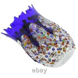 GlassOfVenice Murano Glass Millefiori Art Glass Spiky Vase Blue