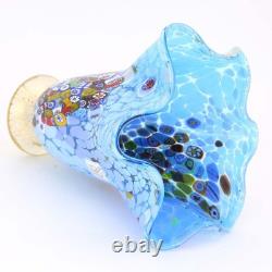 GlassOfVenice Murano Glass Millefiori Fazzoletto Vase Aqua Blue