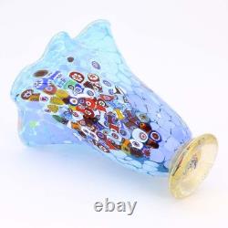 GlassOfVenice Murano Glass Millefiori Fazzoletto Vase Aqua Blue