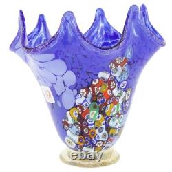 GlassOfVenice Murano Glass Millefiori Fazzoletto Vase Blue GlassOfVenice Murano Glass Millefiori Fazzoletto Vase Blue