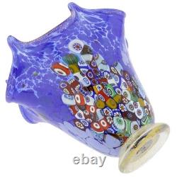 GlassOfVenice Murano Glass Millefiori Fazzoletto Vase Blue